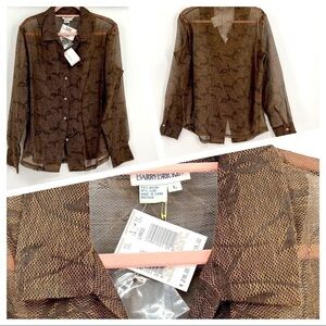 Barry Long Sleeve Button Down Blouse Size L Vintage NWT